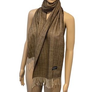 100% Cashmere Brown & Tan Herringbone Scarf Super Soft